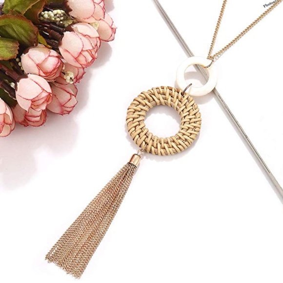 Jewelry - Long Pendant Handmade Wicker and Chain Necklace